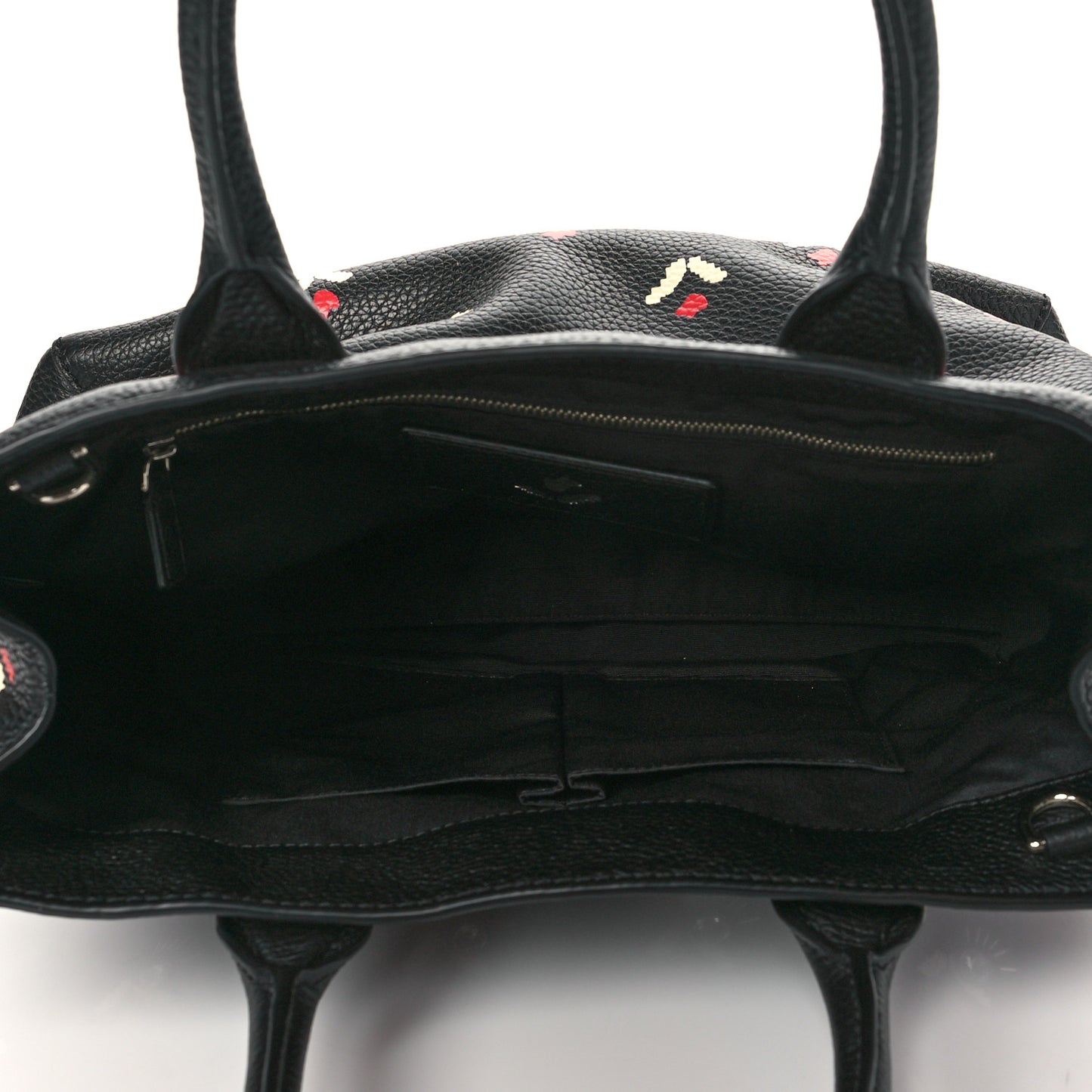 Grained Calfskin Embellished Tulip Print Tote Black Multicolor
