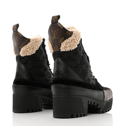 Louis Vuitton Suede Calfskin Monogram Shearling Laureate Platform Desert Boots 41 Black 4 of 8