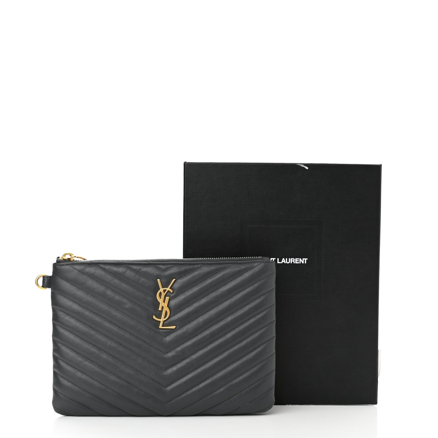 Calfskin Matelasse Chevron Monogram A5 Wristlet Dark Smog