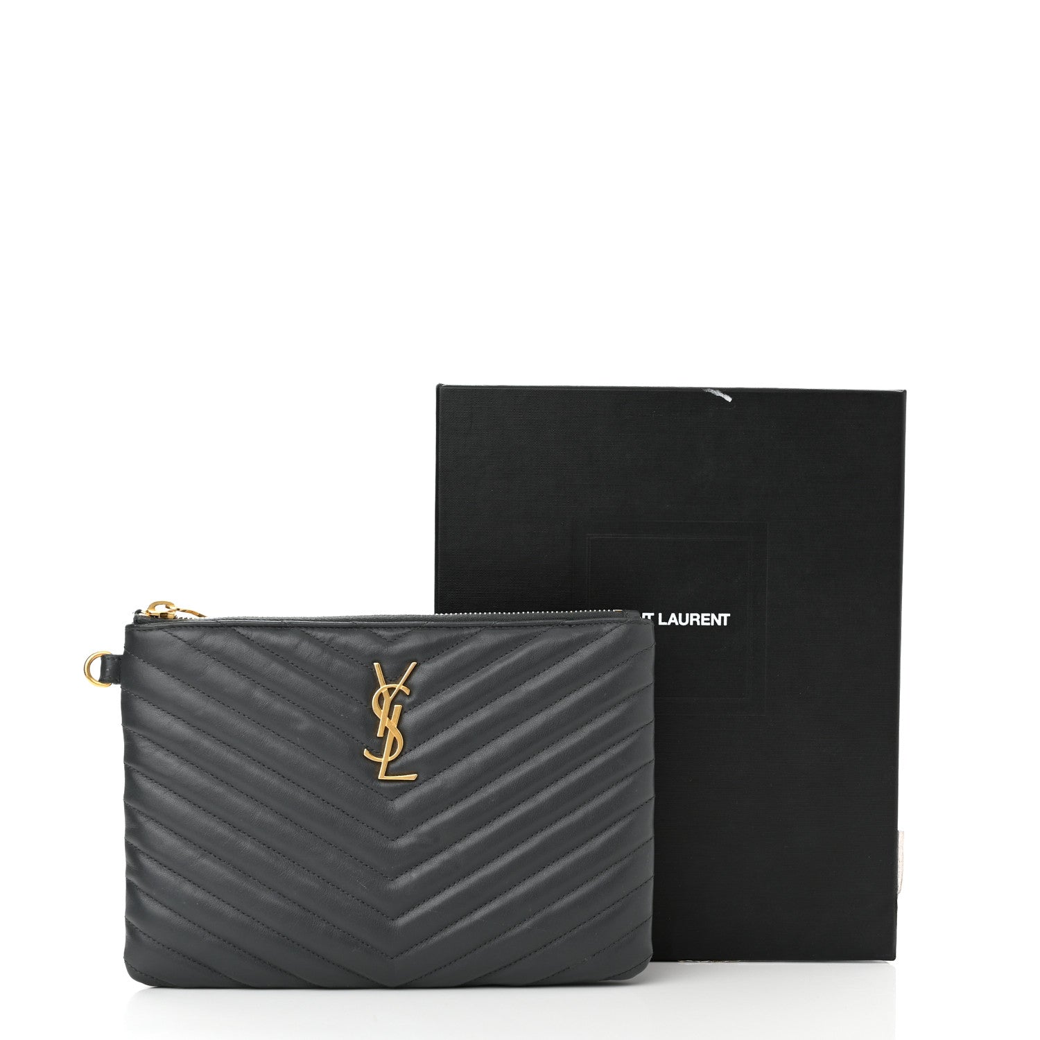 Saint Laurent Calfskin Matelasse Chevron Monogram A5 Wristlet Dark Smog 9 of 9