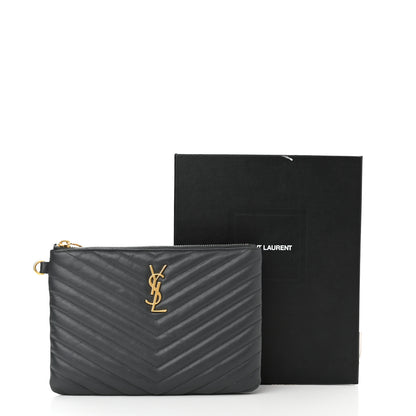 Saint Laurent Calfskin Matelasse Chevron Monogram A5 Wristlet Dark Smog 9 of 9