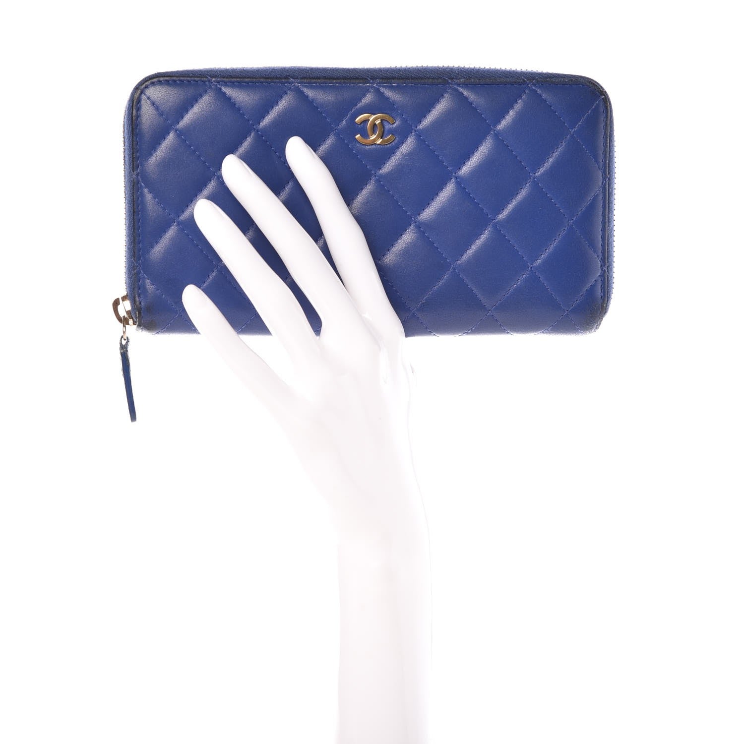 Chanel Lambskin Quilted Large Gusset Zip Around Wallet Blue 2 of 18