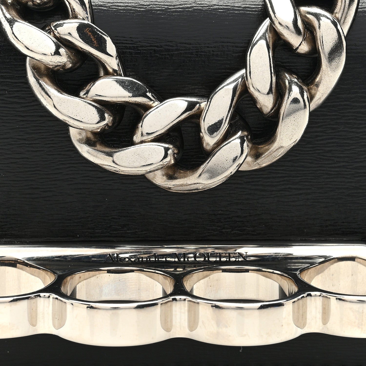 Alexander McQueen Smooth Calfskin Micro The Four Ring Knuckle Chain Shoulder Bag Black 7 of 10
