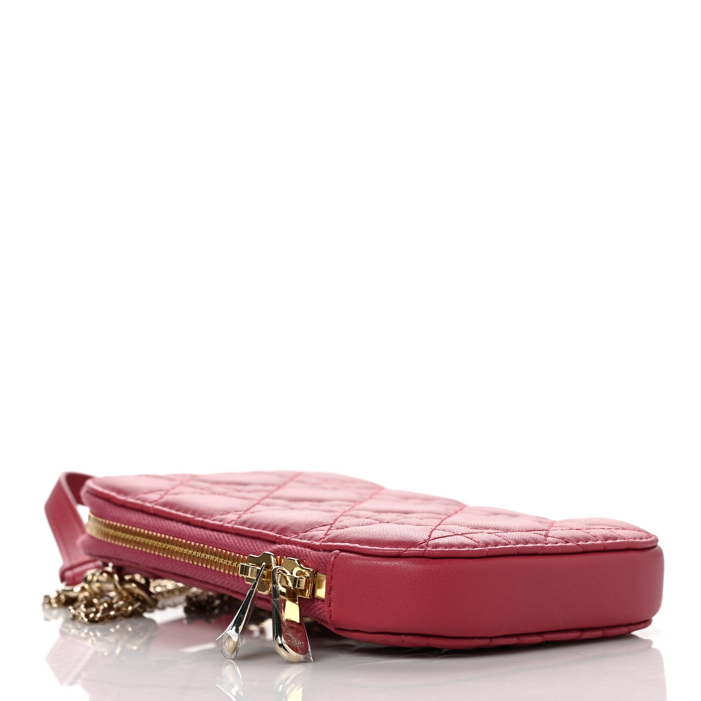 Lambskin Cannage Lady Dior Phone Holder Strawberry Pink
