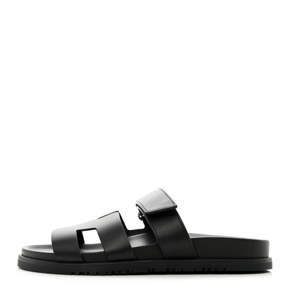 Hermes Calfskin Womens Chypre Sandals 38 Black 1 of 9