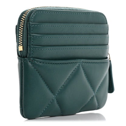 Chanel Lambskin Quilted Chanel 19 Zip Card Holder Wallet Dark Green 3 of 9