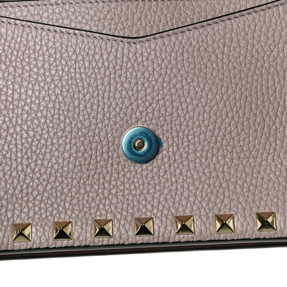 Valentino Garavani Pebbled Calfskin Rockstud Envelope Wallet on Chain Poudre 10 of 14