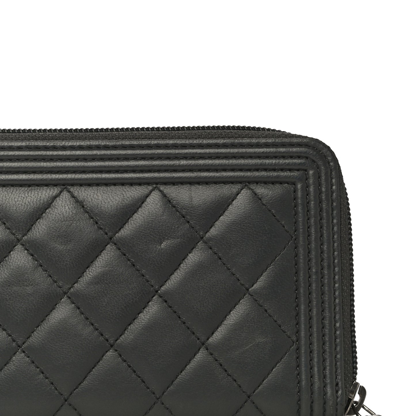 Lambskin Quilted Boy Zip Around Wallet Dark Grey