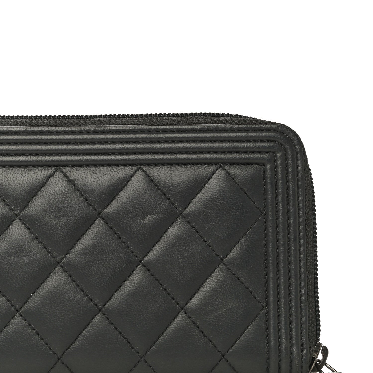 Chanel Lambskin Quilted Boy Zip Around Wallet Dark Grey 17 of 18