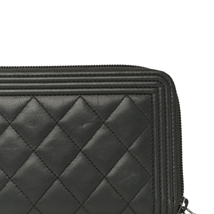Chanel Lambskin Quilted Boy Zip Around Wallet Dark Grey 17 of 18