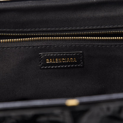 Balenciaga Shiny Supple Calfskin Logo Crocodile Embossed XL Cloud Clutch Black White 8 of 10