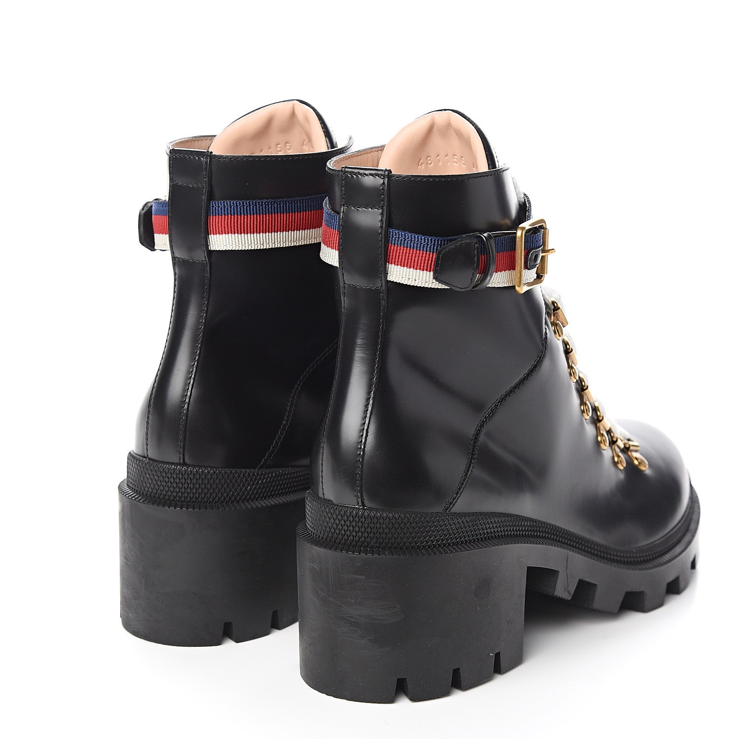 Gucci Calfskin Womens Sylvie Web Lace Up Combat Boots 40 Black 4 of 9