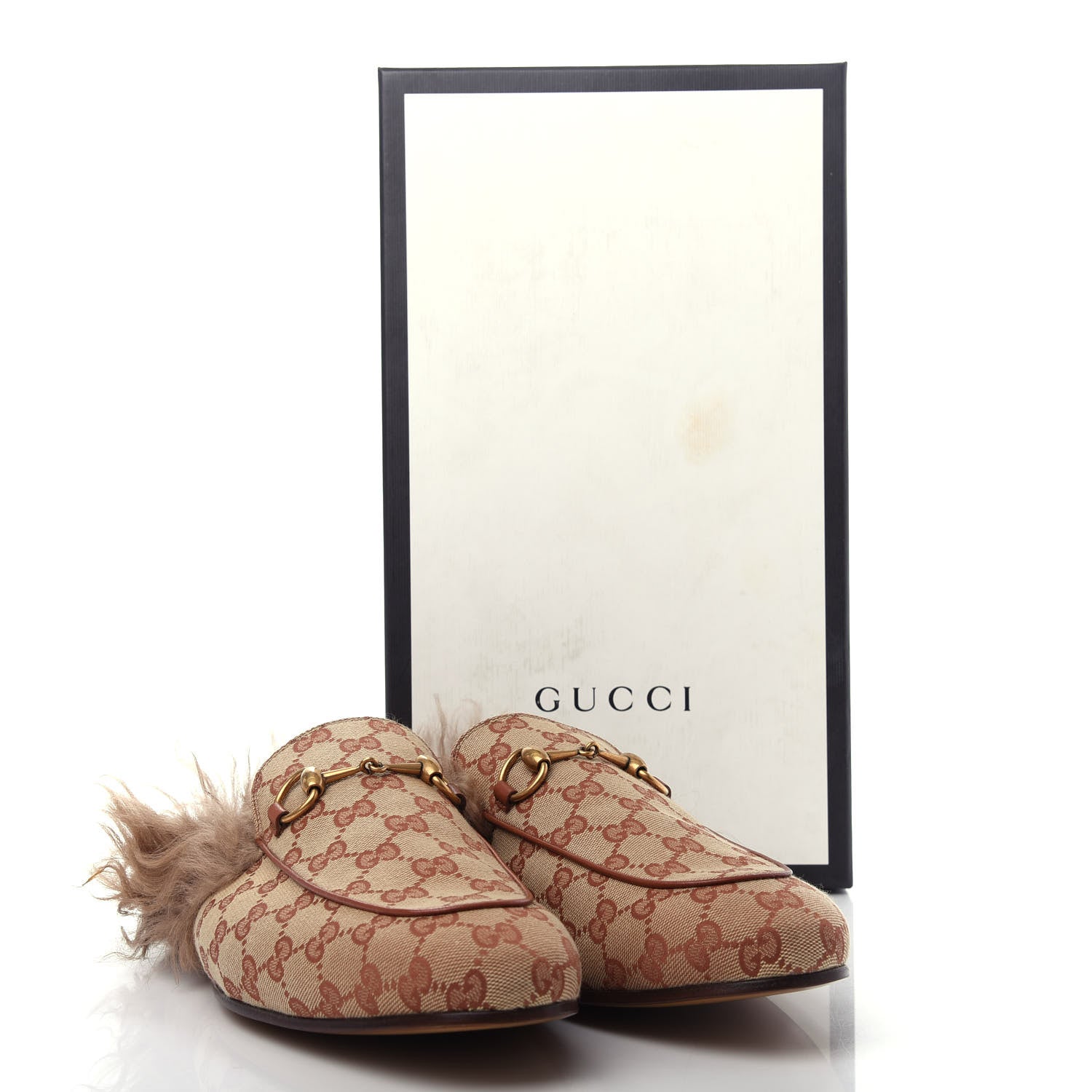 Gucci GG Monogram Fur Mens Princetown Slippers 11 Beige Ruggine Rust 10 of 10