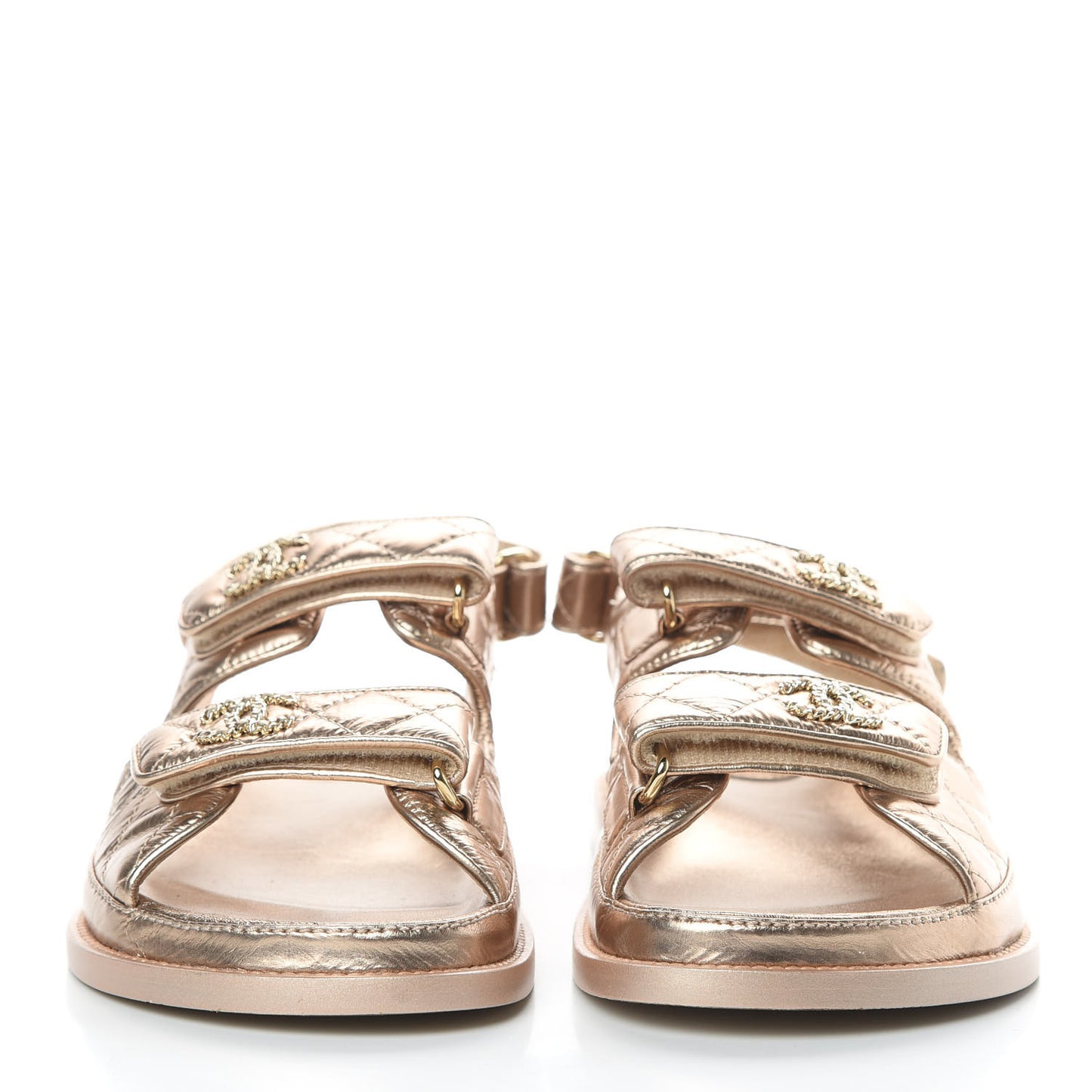 Iridescent Lambskin Quilted Velcro Dad Sandals 37.5 Light Bronze