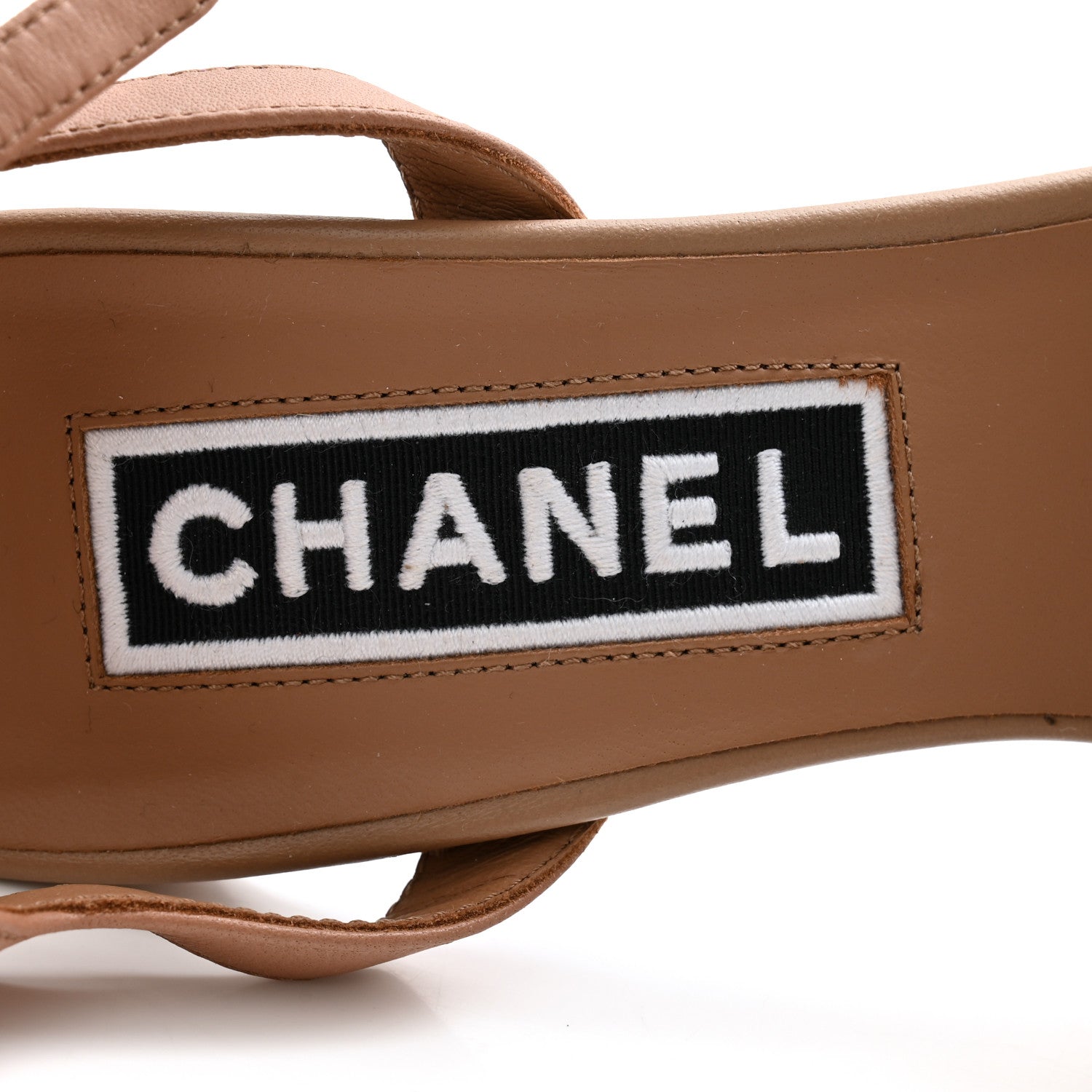 Chanel Lambskin Crystal CC Platform Sandals 38 Light Brown 6 of 14