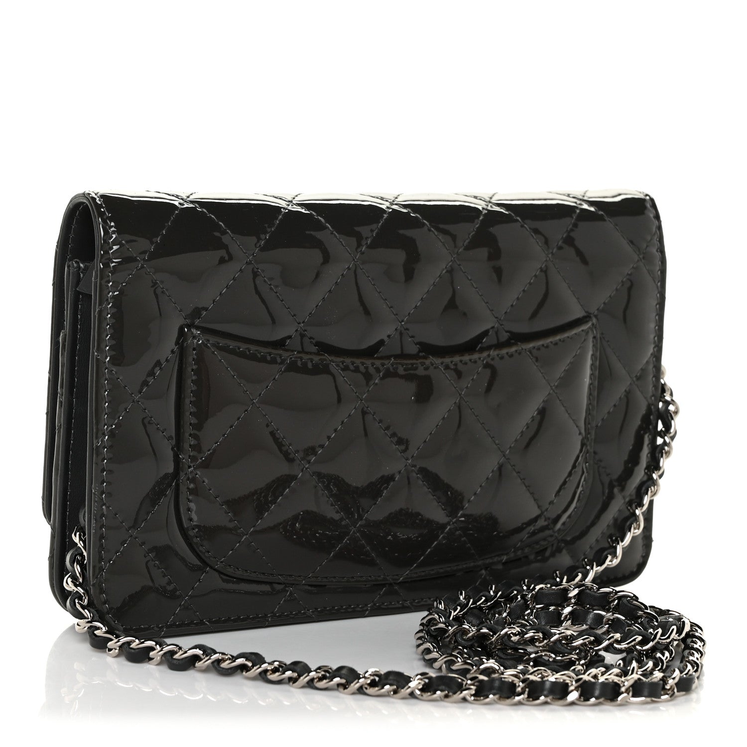 Chanel Patent Quilted Wallet On Chain WOC Dark Grey 2 of 13