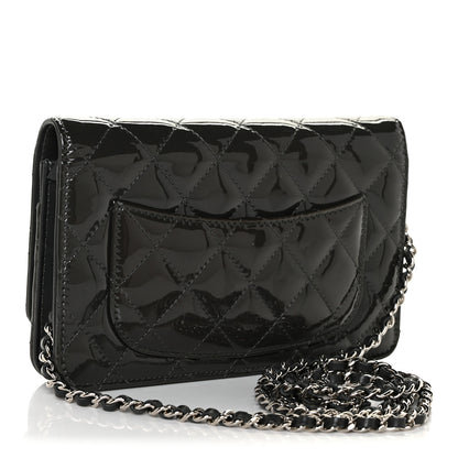 Chanel Patent Quilted Wallet On Chain WOC Dark Grey 2 of 13