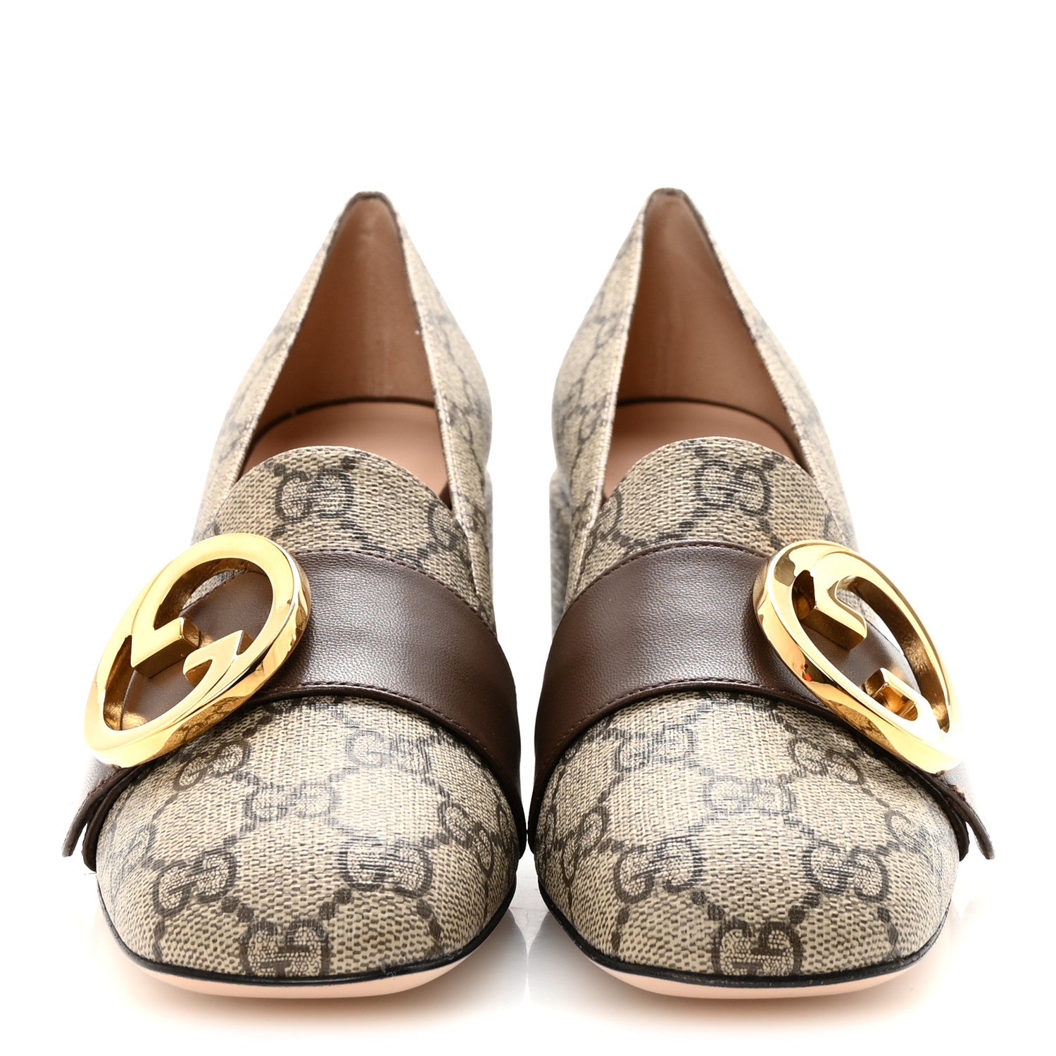 Gucci GG Supreme Monogram Malaga Kid Blondie Pumps 35.5 Beige