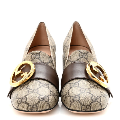Gucci GG Supreme Monogram Malaga Kid Blondie Pumps 35.5 Beige Ebony New Acero 3 of 8