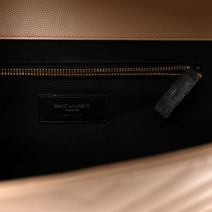 Saint Laurent Grain De Poudre Matelasse Chevron Large Monogram Satchel Dark Beige 6 of 10