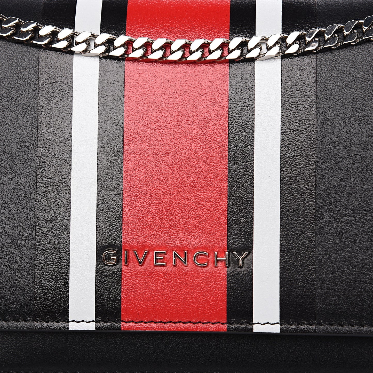 Calfskin Striped Pandora Chain Wallet Black