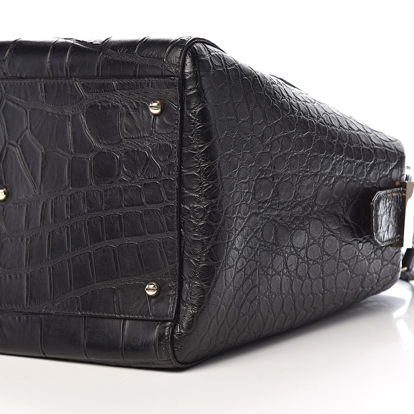 Calfskin Crocodile Embossed Medium HDG Top Handle Bag Black