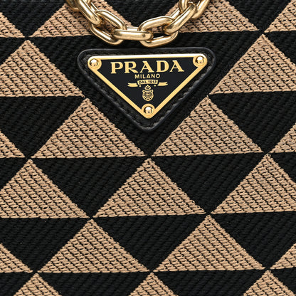 Prada Jacquard Calfskin Triangolo Symbole Embroidered Mini Triangle Double Bag Black Corda 8 of 10