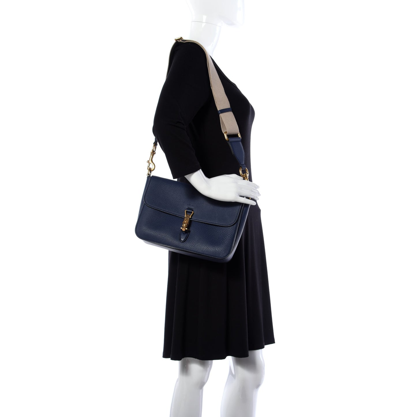 Soft Grained Calfskin Small Jackie Shoulder Bag Classic Blue Marine