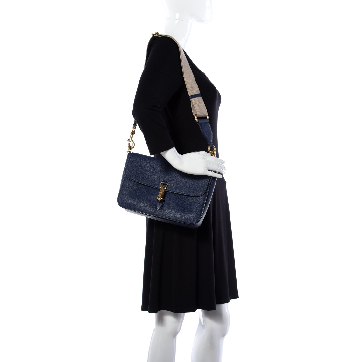 Gucci Soft Grained Calfskin Small Jackie Shoulder Bag Classic Blue Marine 2 of 21