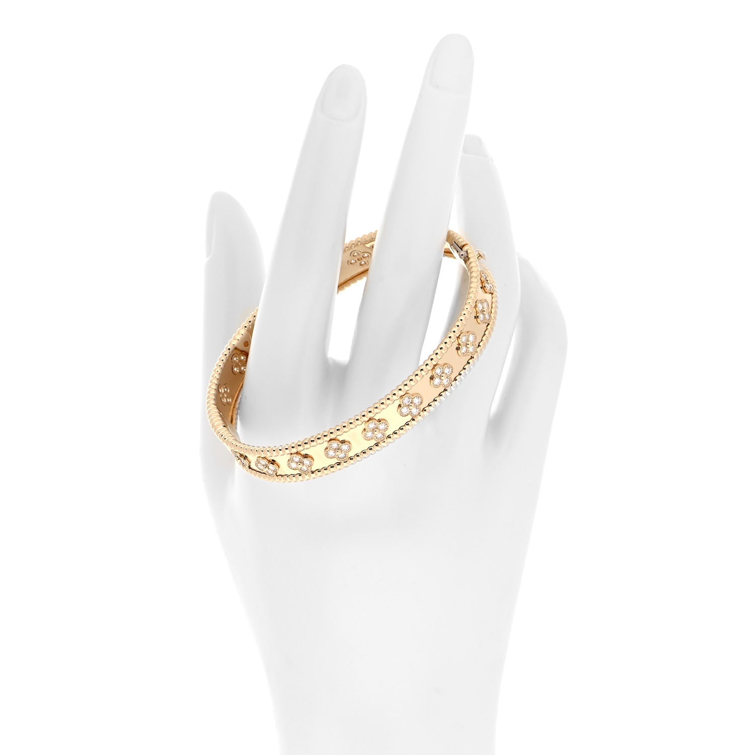 Van Cleef & Arpels 18K Yellow Gold Diamond Perlee Clovers Bangle Bracelet L 2 of 6