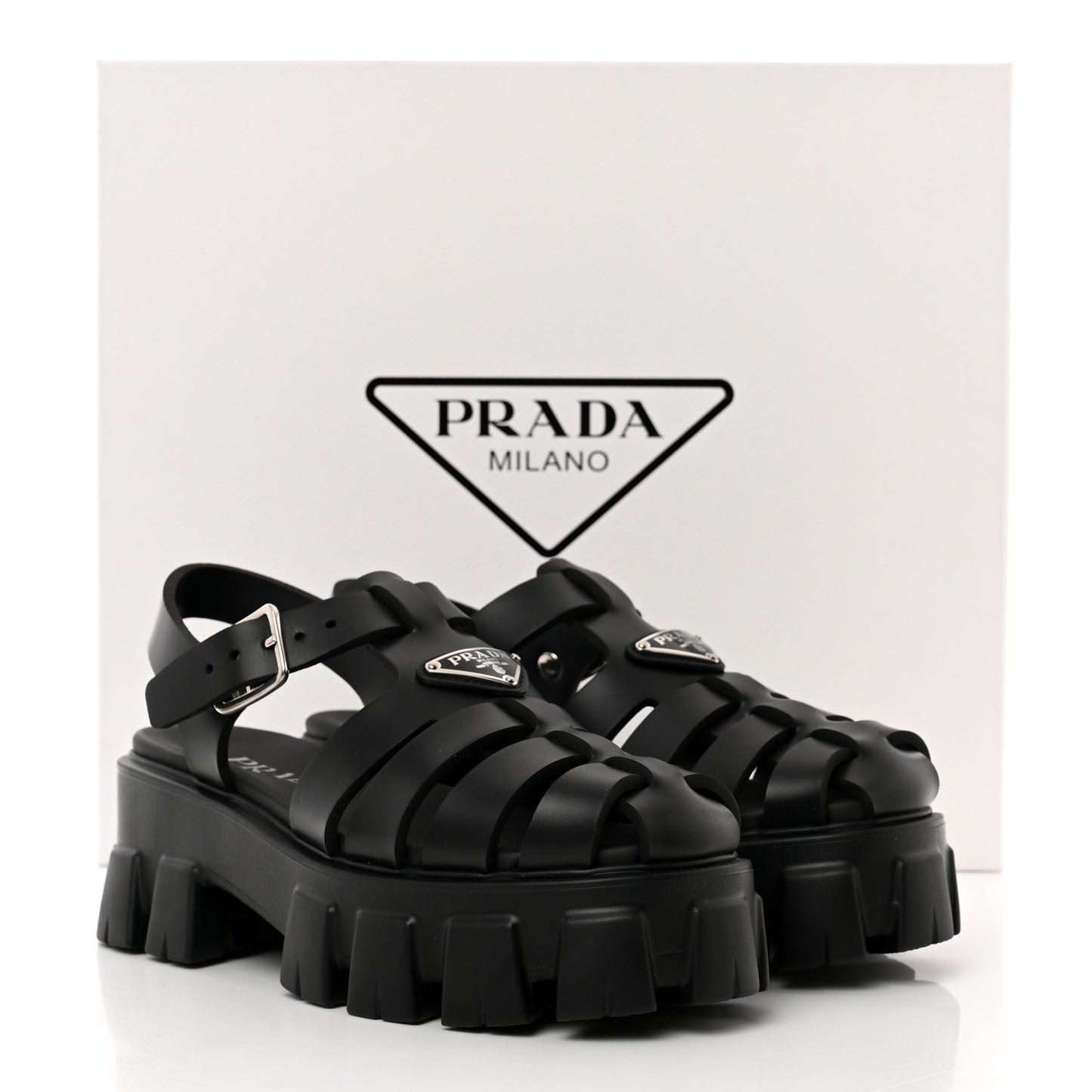 Foam Rubber Triangle Logo Monolith 55mm Cage Sandals 36 Black