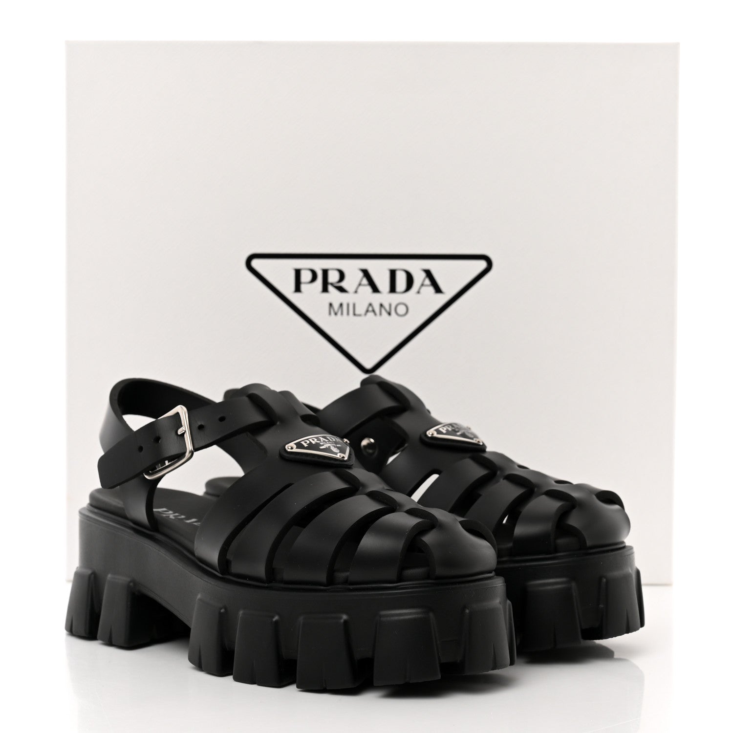 Prada Foam Rubber Triangle Logo Monolith 55mm Cage Sandals 36 Black 9 of 9