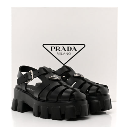 Prada Foam Rubber Triangle Logo Monolith 55mm Cage Sandals 36 Black 9 of 9