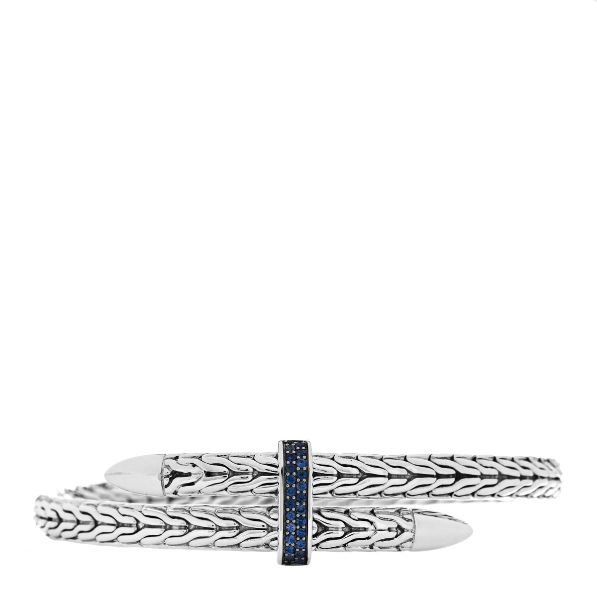 John Hardy Sterling Silver Blue Sapphire Classic Chain Spear Flex Cuff Bracelet 1 of 3