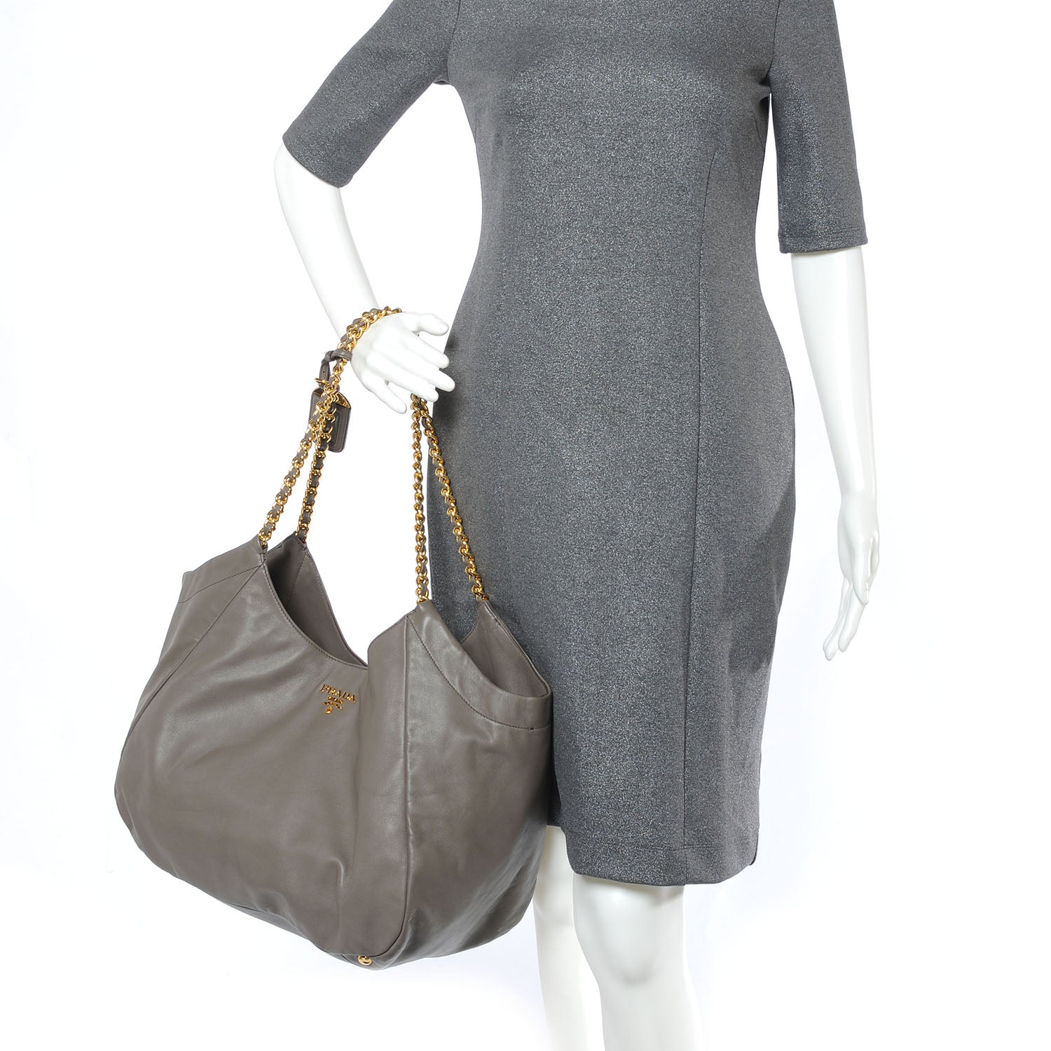 Prada Soft Calf Chain Tote Bambu 2 of 7