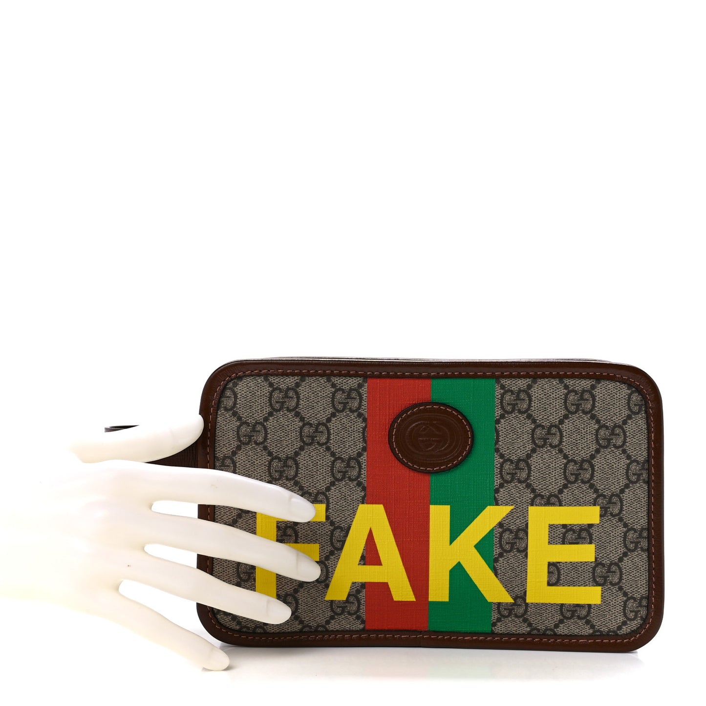 GG Supreme Monogram Azalea Calfskin Fake/Not Retro Interlocking G Cosmetic Case Beige Ebony Brown Sugar