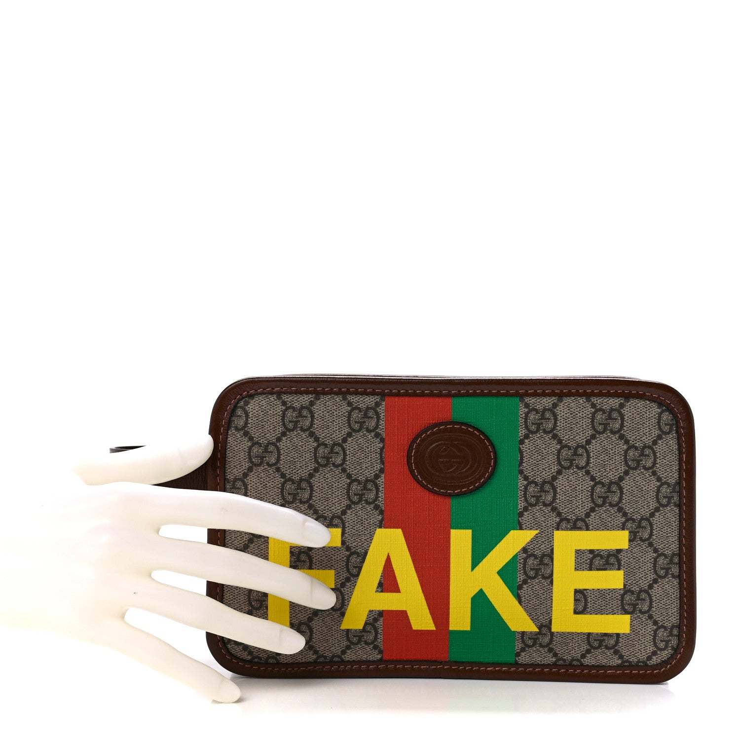 Gucci GG Supreme Monogram Azalea Calfskin Fake/Not Retro Interlocking G Cosmetic Case Beige Ebony Brown Sugar 2 of 12