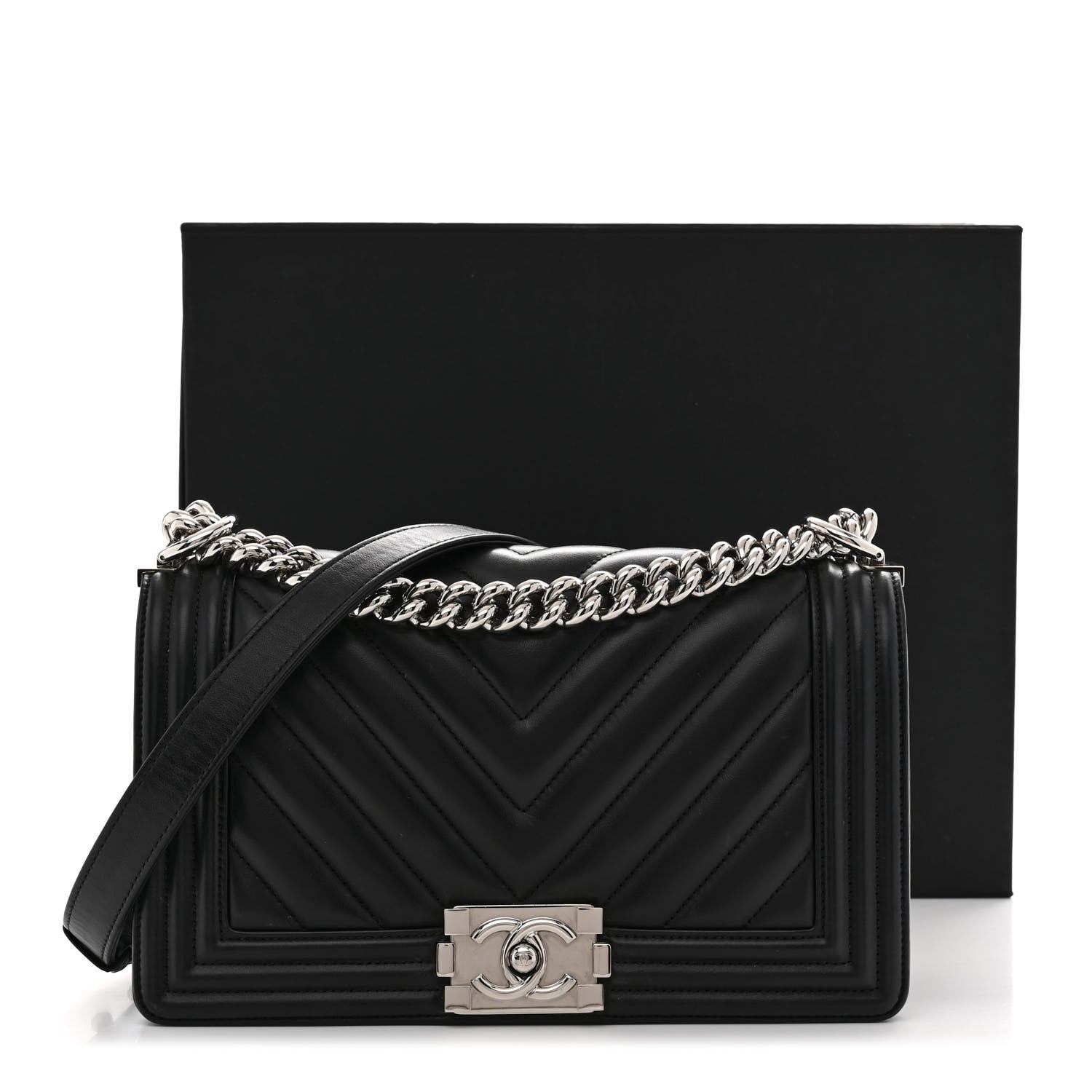 Chanel Lambskin Chevron Quilted Medium Boy Flap Black 11 of 11