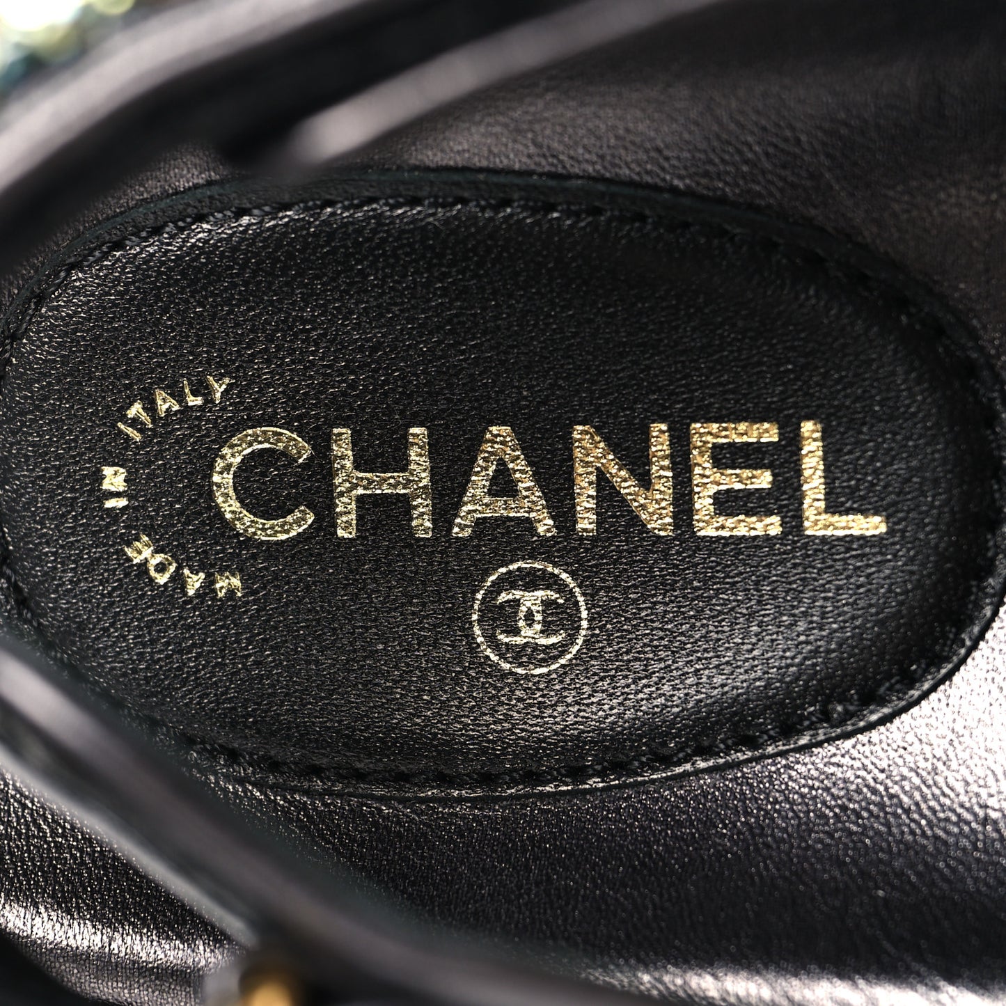 Grained Calfskin Crystal Velcro Dad Sandals 36.5 Black Multicolor