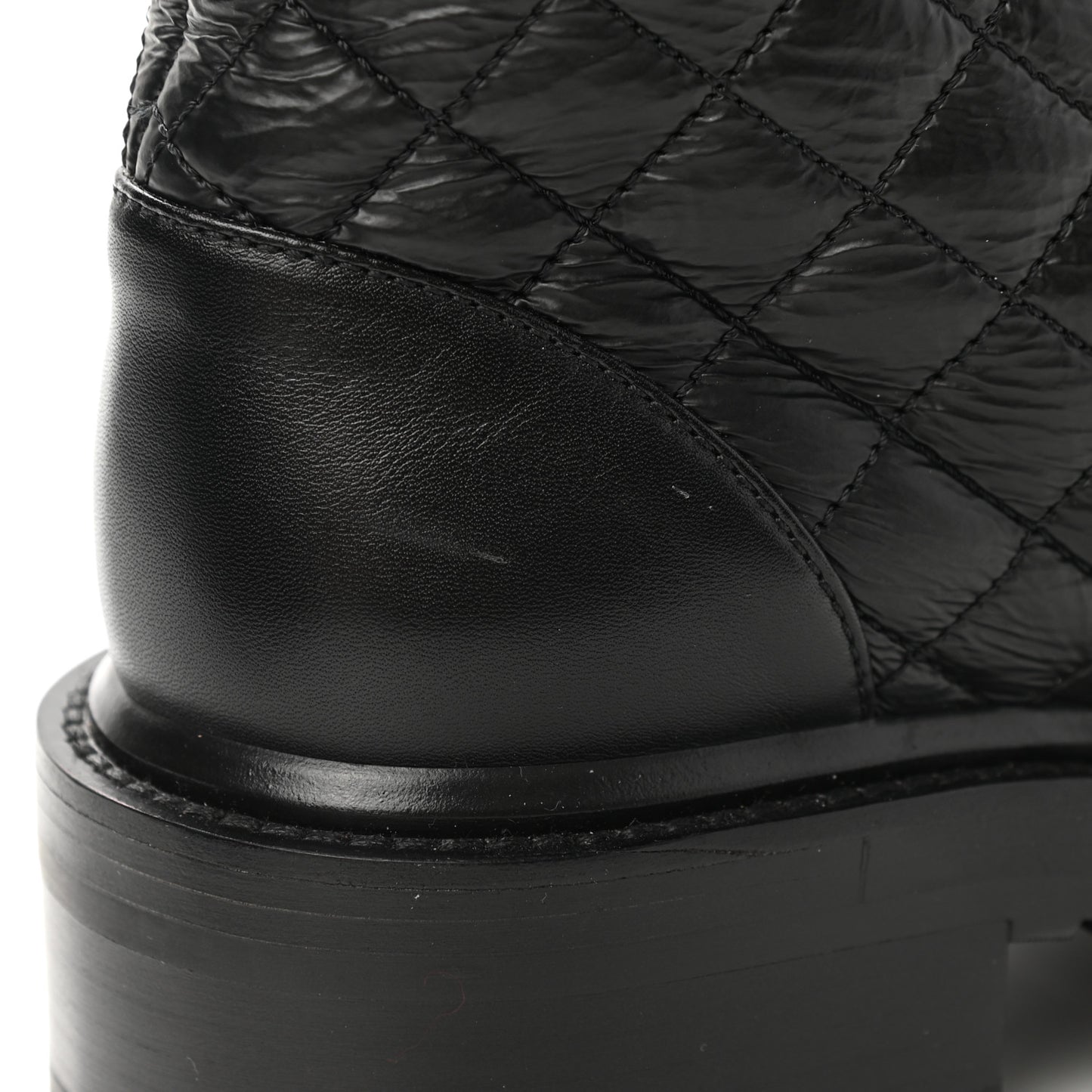 Shiny Lambskin Quilted Lace Up Combat Boots 38.5 Black