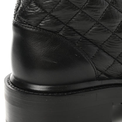 Chanel Shiny Lambskin Quilted Lace Up Combat Boots 38.5 Black 7 of 10