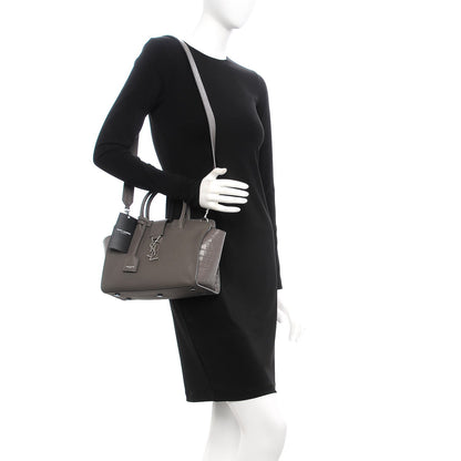 Saint Laurent Smooth Calfskin Crocodile Embossed Baby Monogram Downtown Cabas Earth 2 of 8
