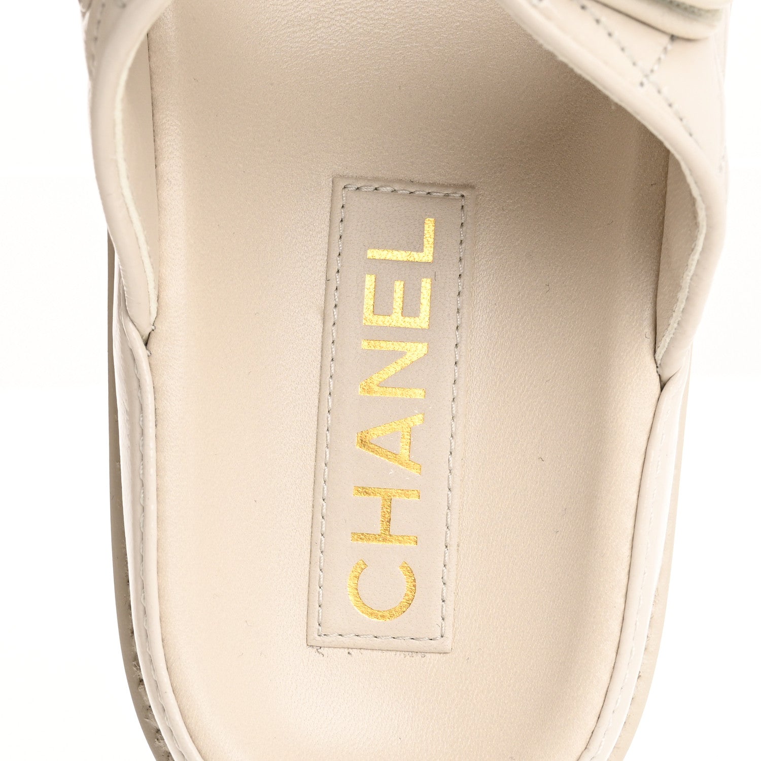 Chanel Shiny Calfskin Crystal Quilted Velcro Dad CC Slide Sandals 36.5 Light Beige 7 of 15