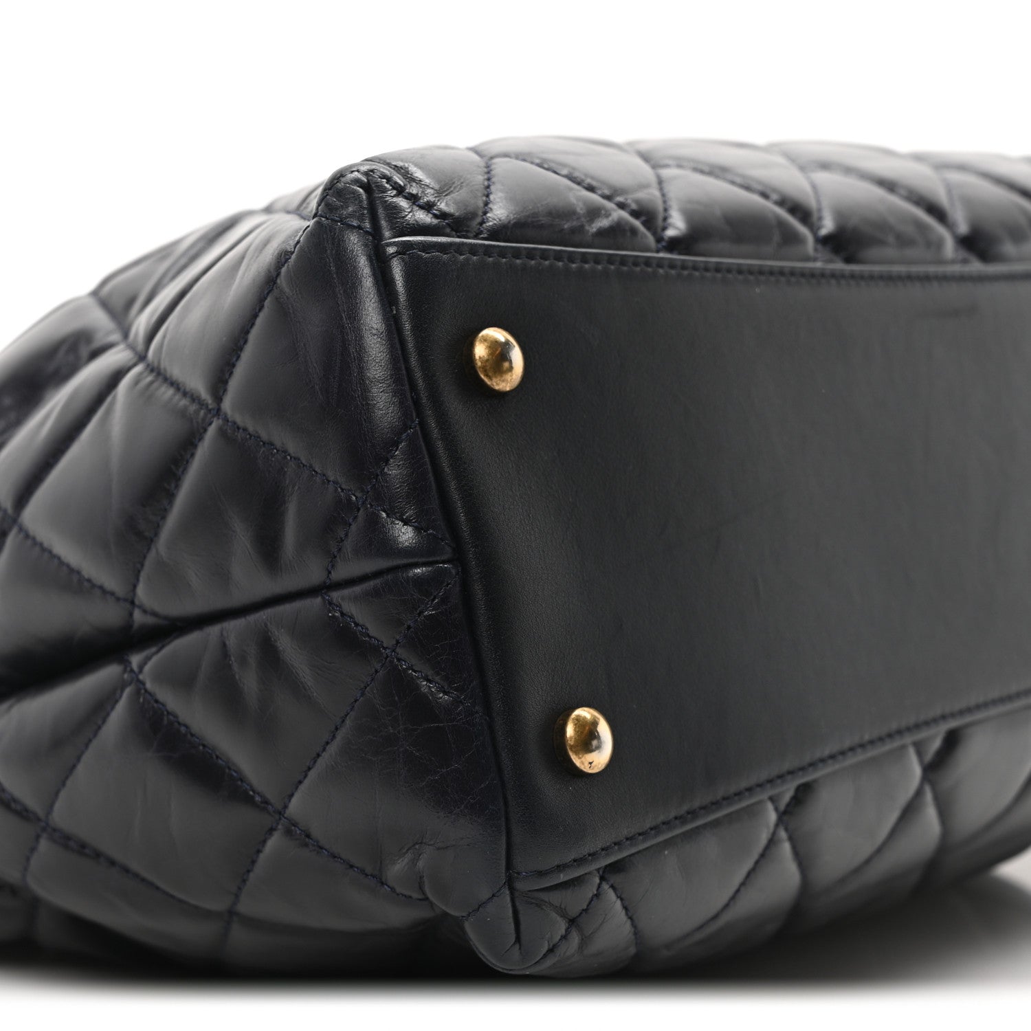 Chanel Calfskin Quilted Large Gold Bar Top Handle Tote Dark Navy Blue 9 of 10