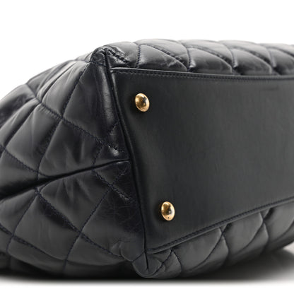 Chanel Calfskin Quilted Large Gold Bar Top Handle Tote Dark Navy Blue 9 of 10