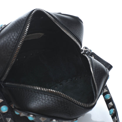 Valentino Garavani Grained Calfskin Turquoise Rockstud Rolling Camera Crossbody Bag Black 5 of 9