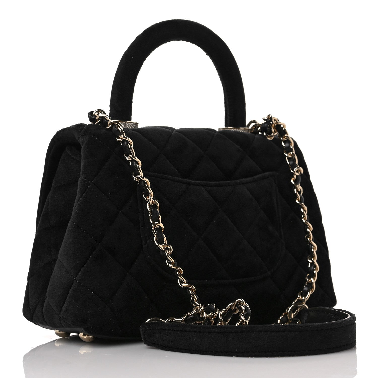 Chanel Velvet Crystal Quilted Extra Mini Coco Handle Flap Black 3 of 9