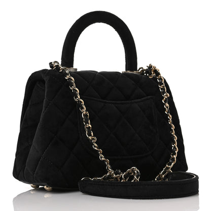 Chanel Velvet Crystal Quilted Extra Mini Coco Handle Flap Black 3 of 9