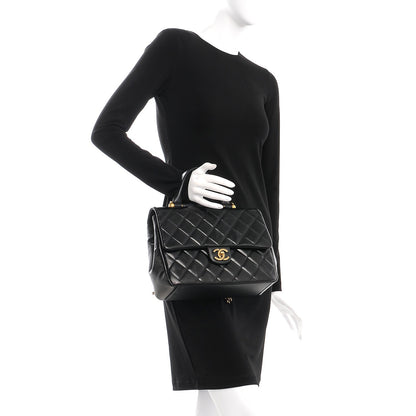 Chanel Calfskin Quilted Large Gold Bar Top Handle Flap Black 3 of 10