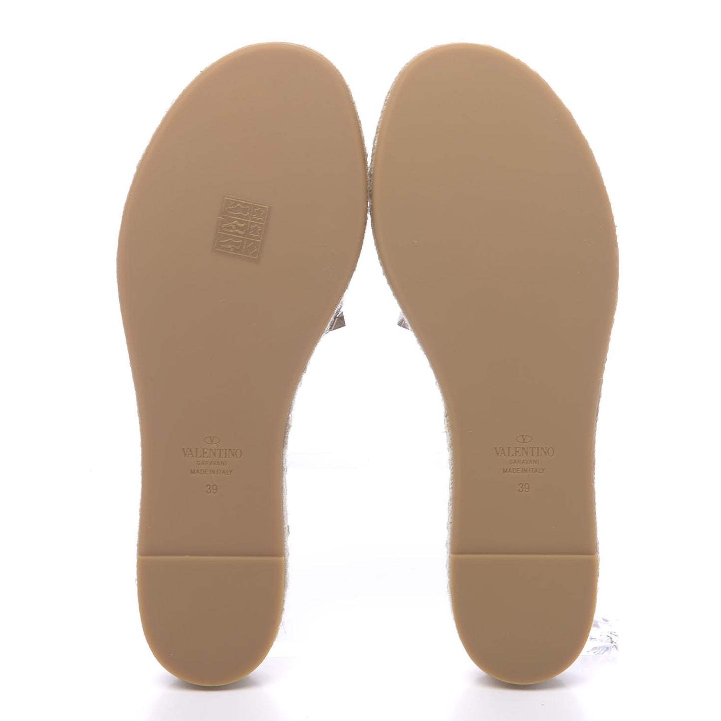 Metallic Grained Calfskin Rockstud Espadrille Flat Slide Sandals 39 Skin Natural